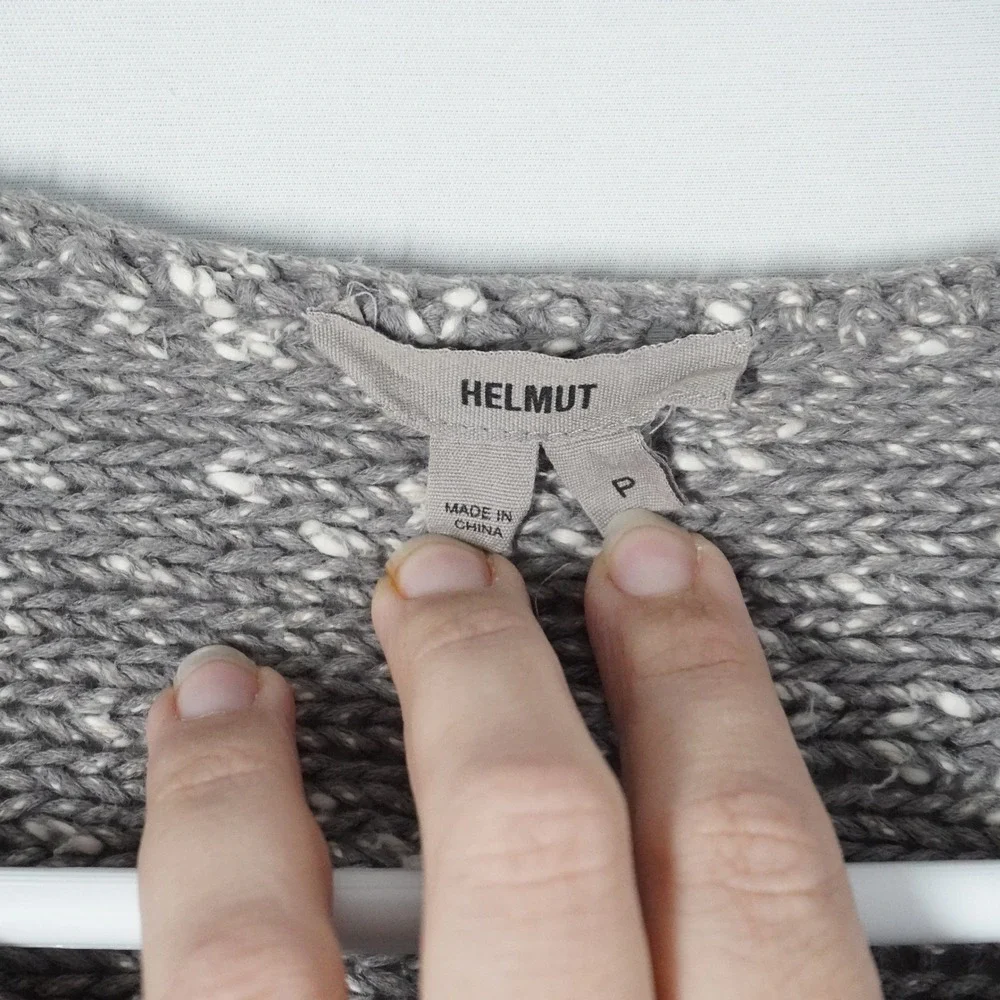 Helmut Lang Grey Marled Cotton Linen V-Neck High-Low Knit Sweater Size P - Picture 6 of 11